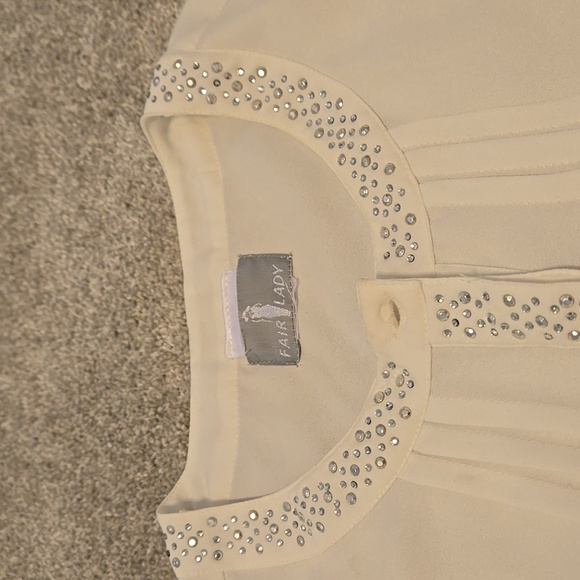 Fair Lady Women's Button Up Blouse White Size S/M With Silver Rhinestones - Picture 4 of 6